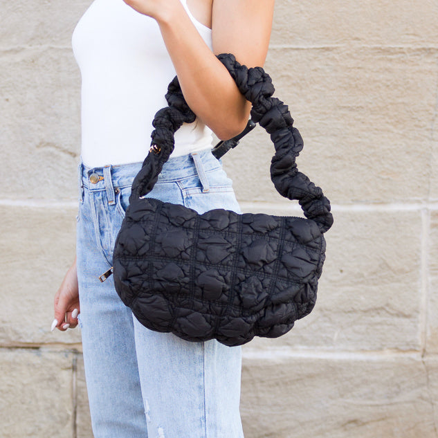 Black Indy Convertible Quilted Puffer Crossbody 1