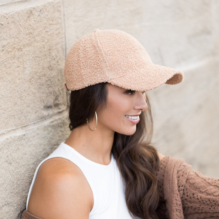 Beige Boucle Sherpa Boyfriend Ball Cap