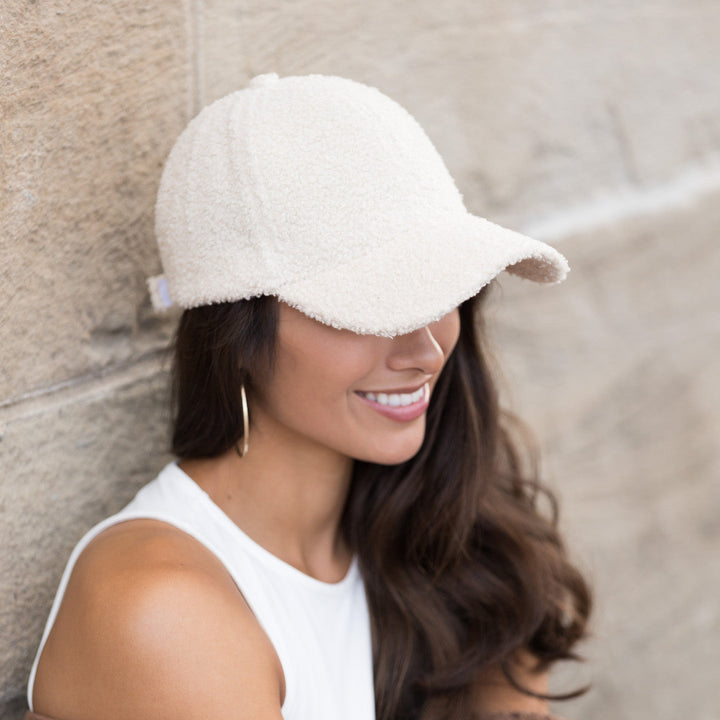 White Boucle Sherpa Boyfriend Ball Cap
