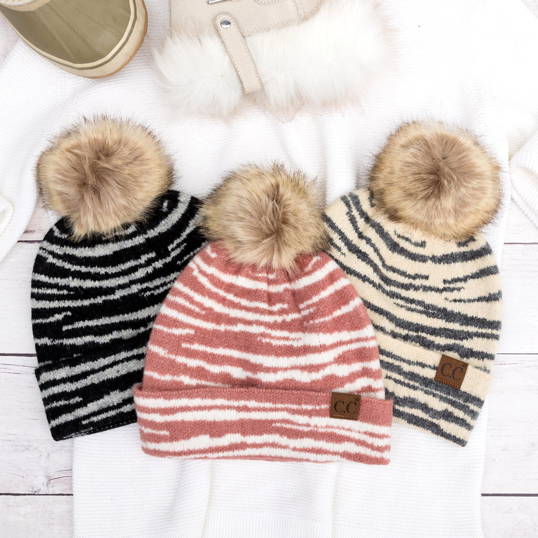 Mauve C C® Zebra Pom Beanie