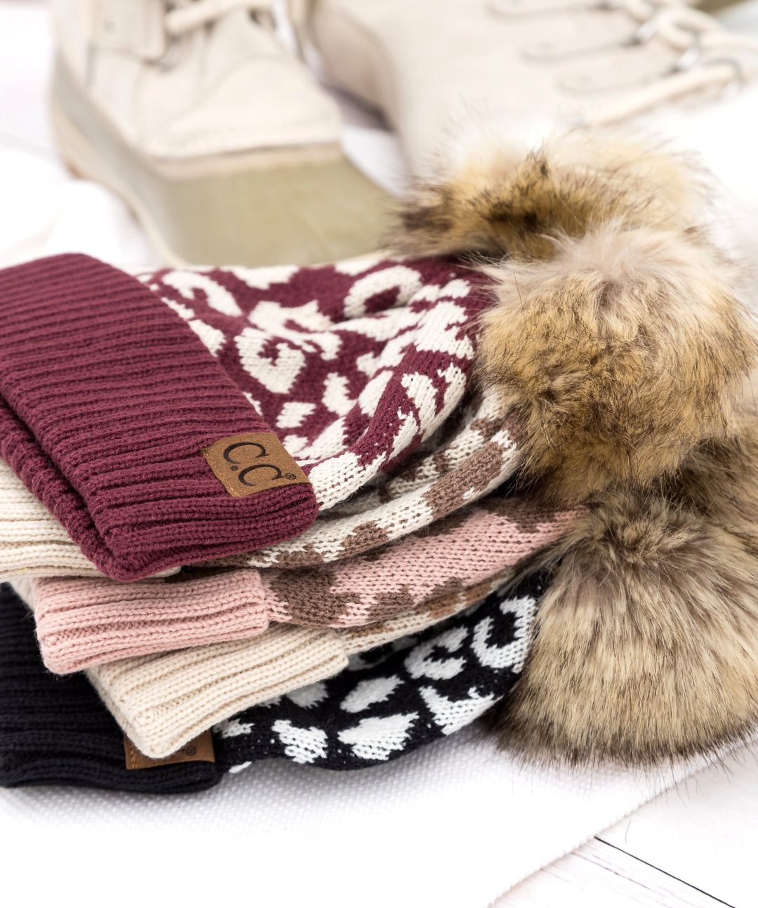 C C® Natural Leopard Pom Beanie