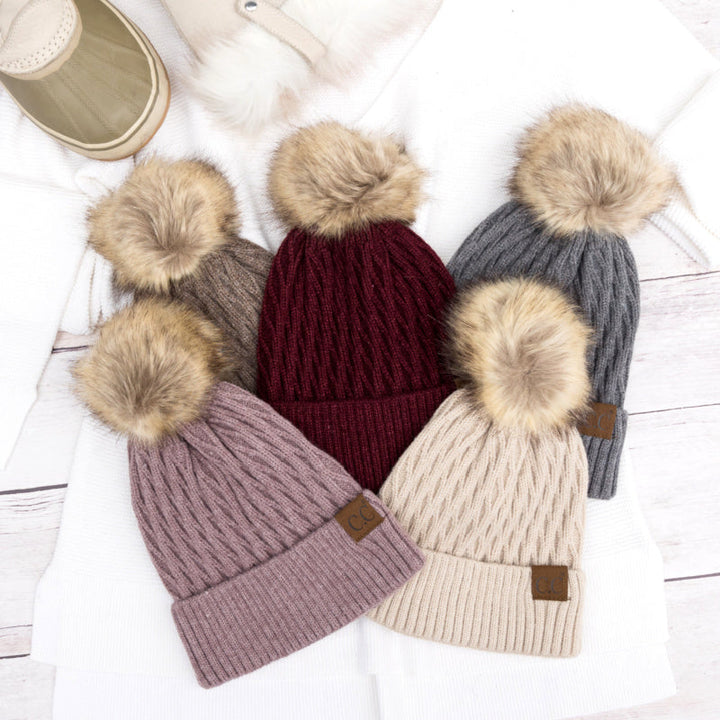 Black C C® Honeycomb Pom Beanie