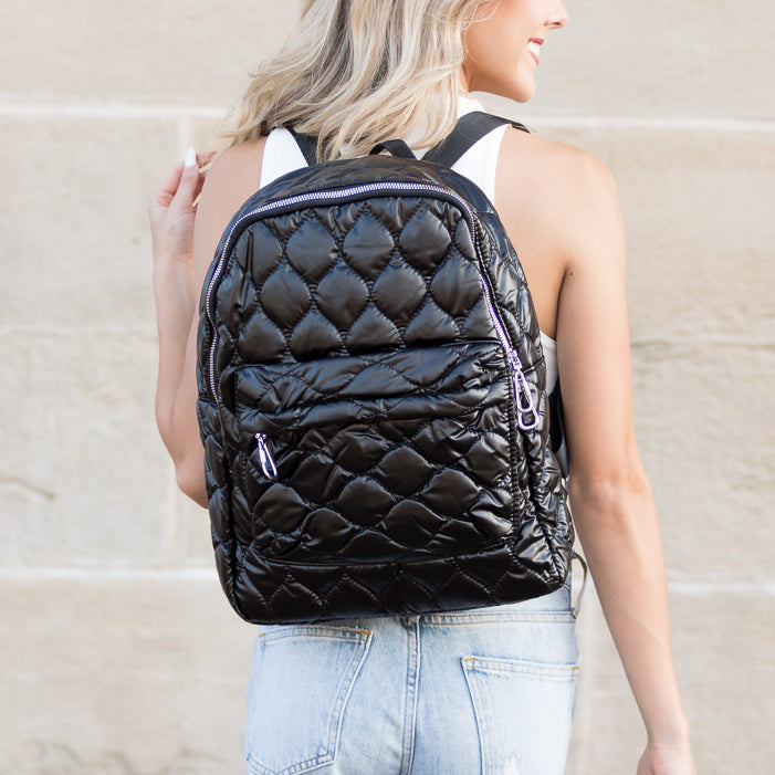 Jade Metallic Puffer Backpack 1