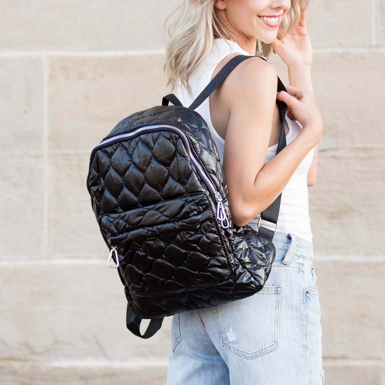 Jade Metallic Puffer Backpack 1