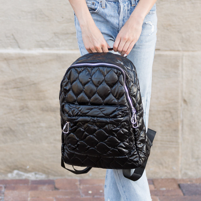 Jade Metallic Puffer Backpack 1