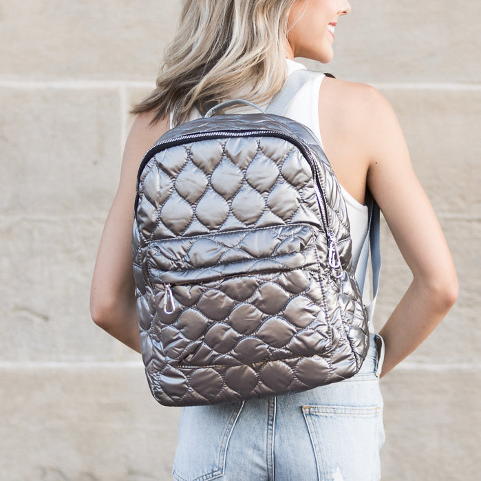 Jade Metallic Puffer Backpack 1