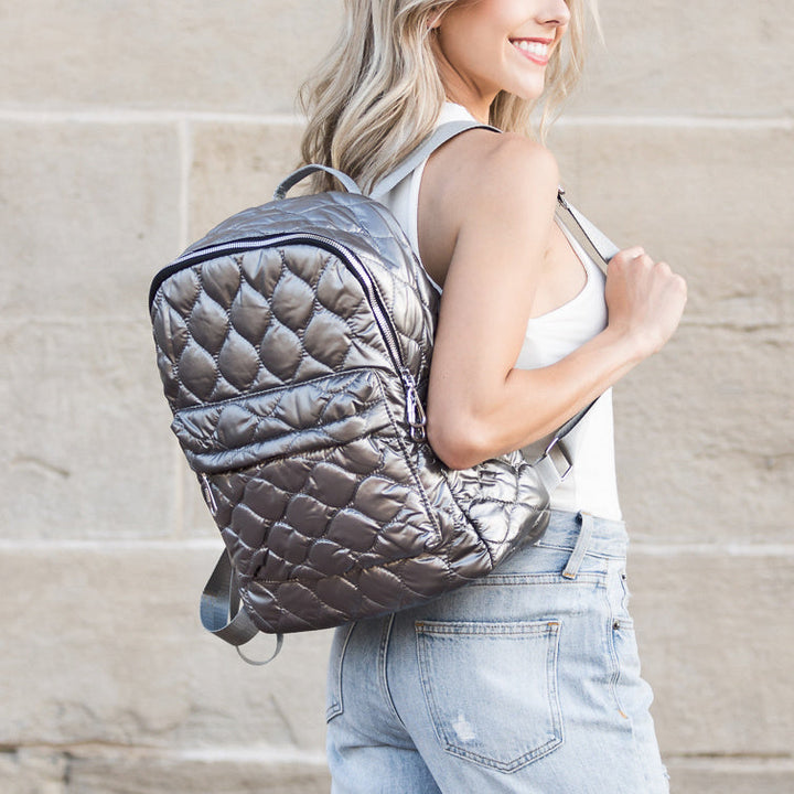Jade Metallic Puffer Backpack 1