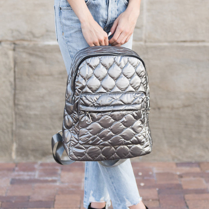 Jade Metallic Puffer Backpack 1