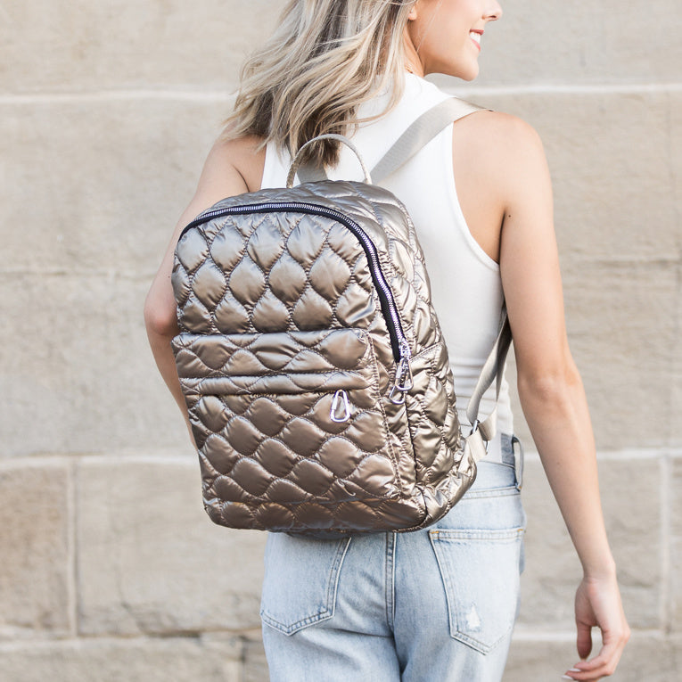 Black Jade Metallic Puffer Backpack 1
