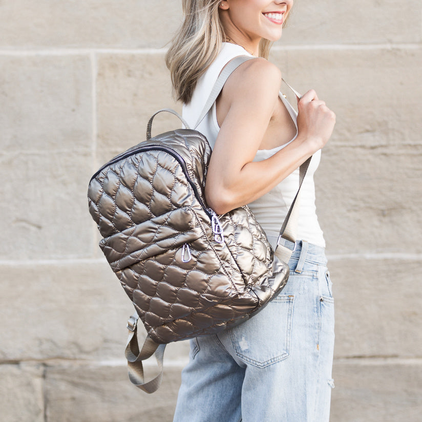 Gold Jade Metallic Puffer Backpack 1