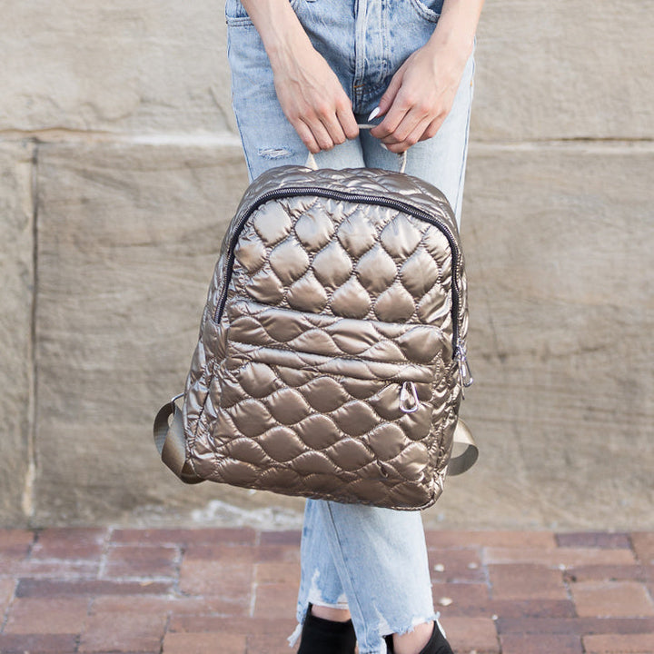 Pewter Jade Metallic Puffer Backpack 1