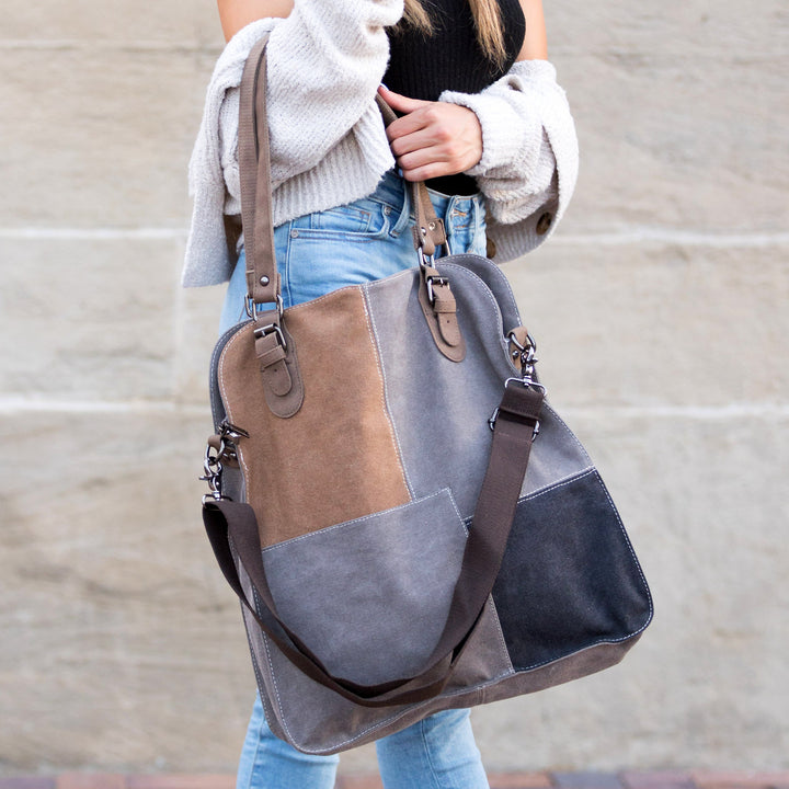 Gray/Tan/Black Colorblock Messenger Bag 1
