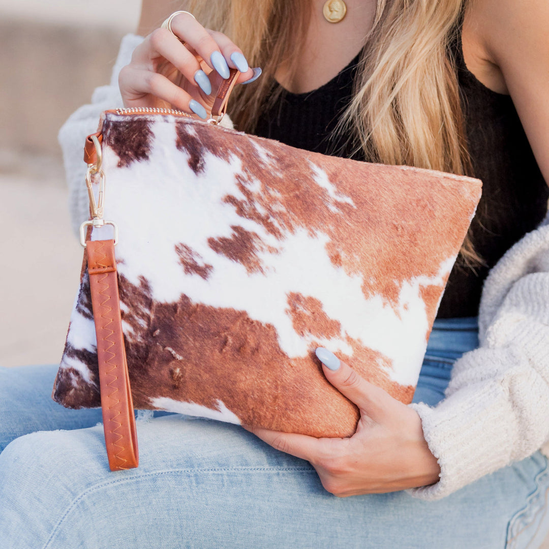 Black Cow Western Fur Clutch