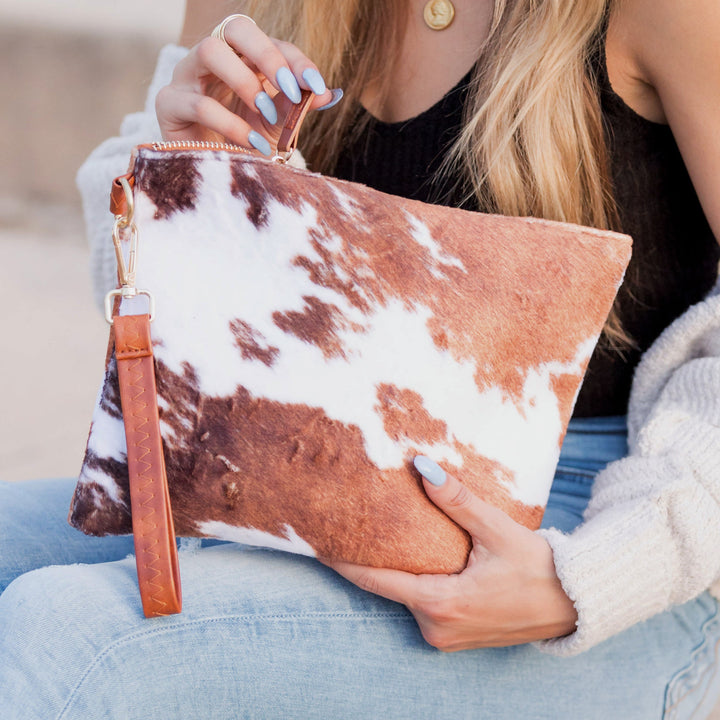 Black Cow Western Fur Clutch