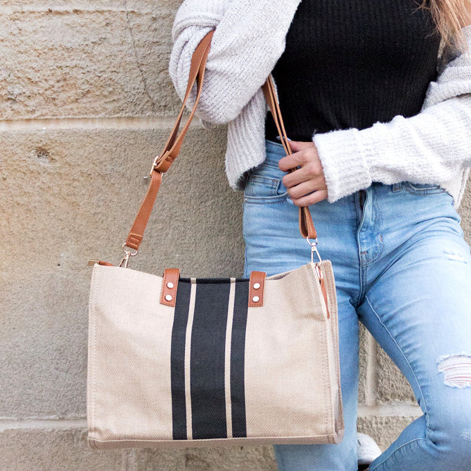 Navy Canvas Stripe Tote 1