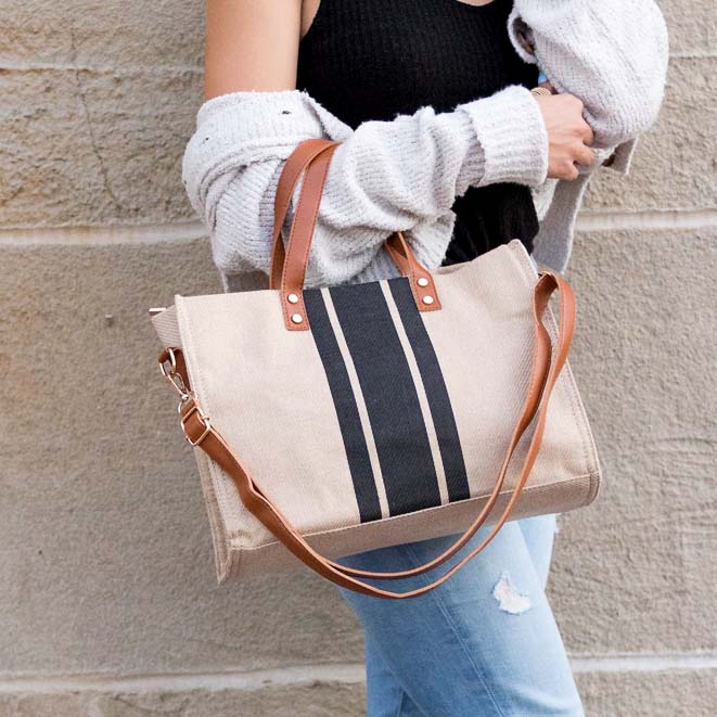 Black Canvas Stripe Tote 1