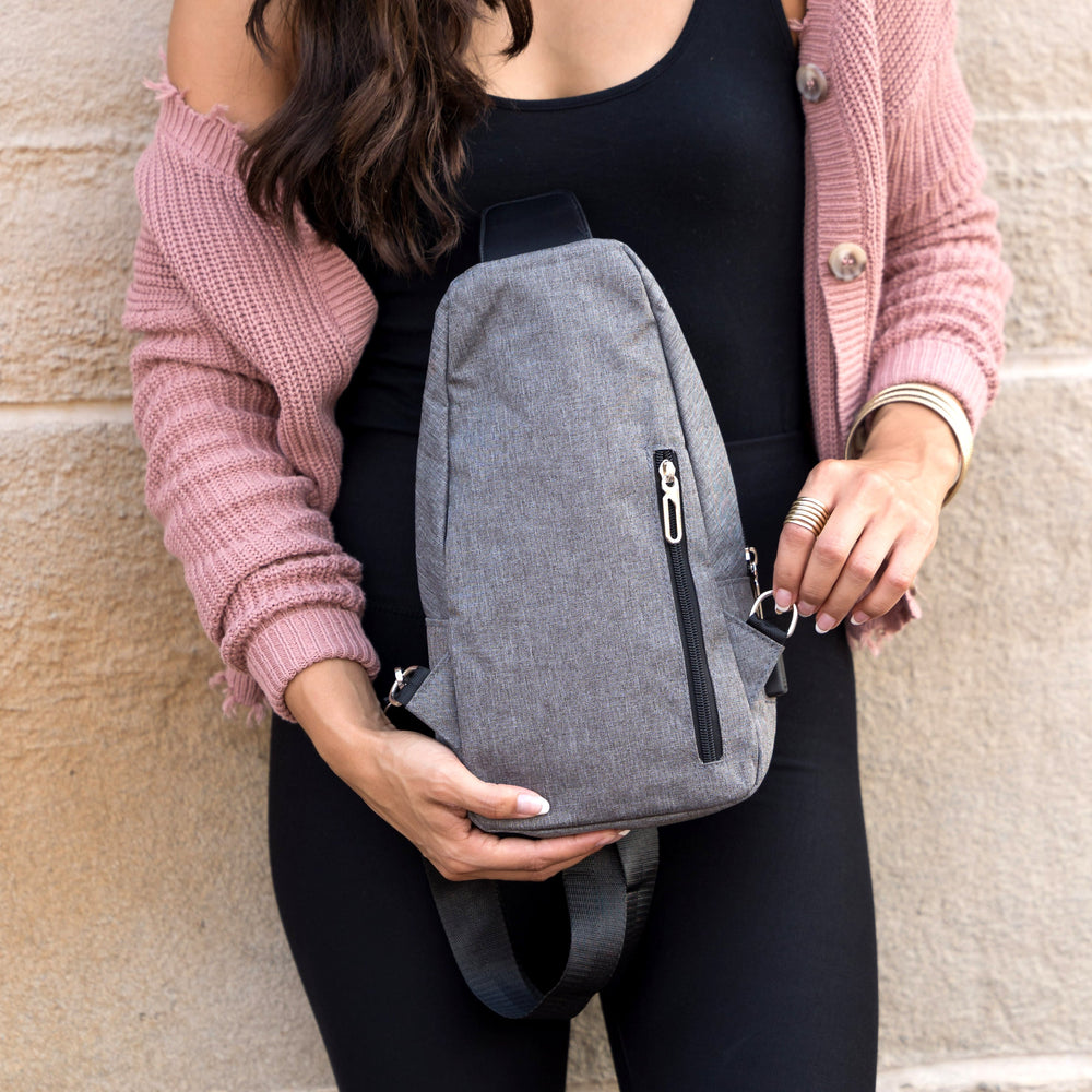 Gray Cross Zip Sling Bag