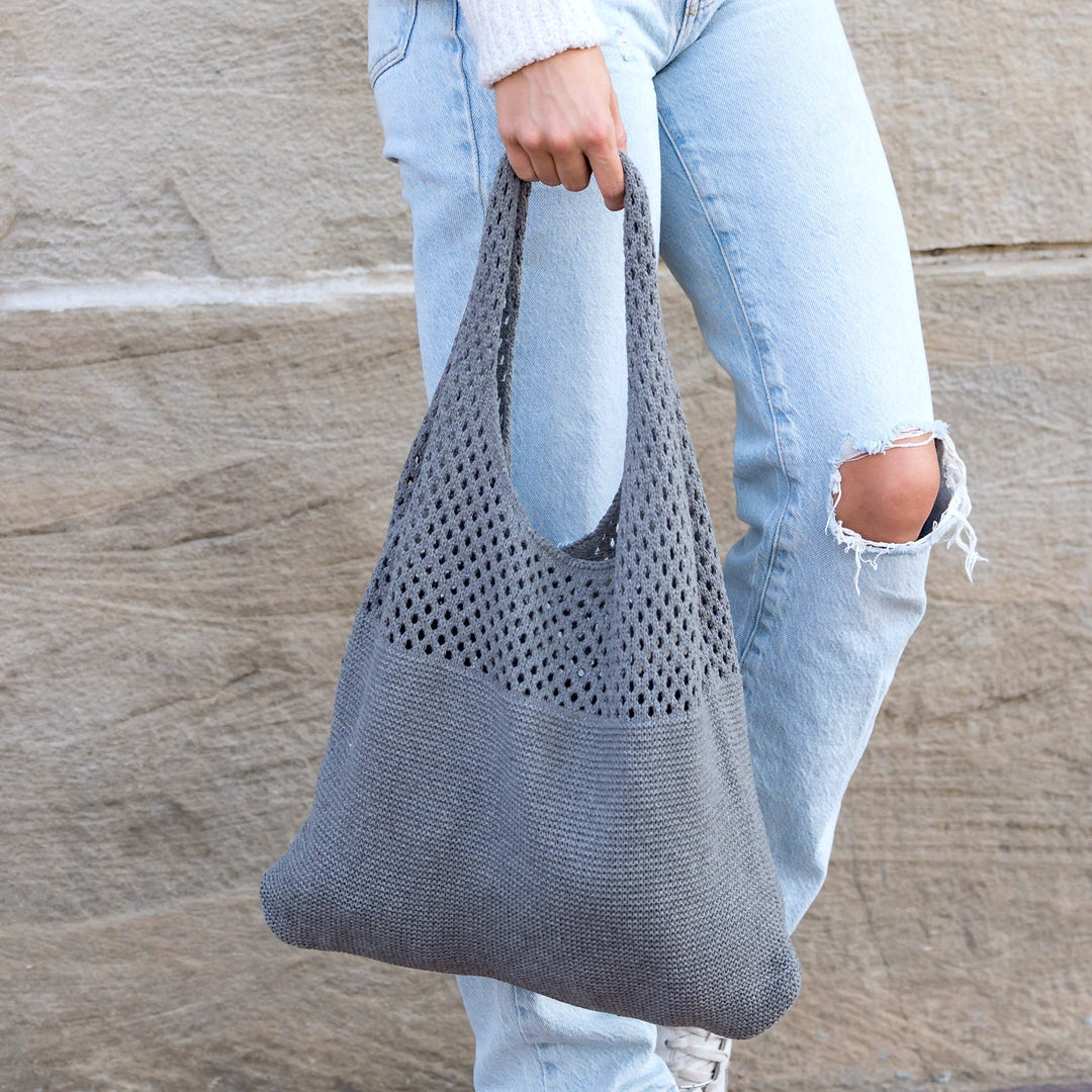 Taupe Soft Knit Hobo Shoulder Bag