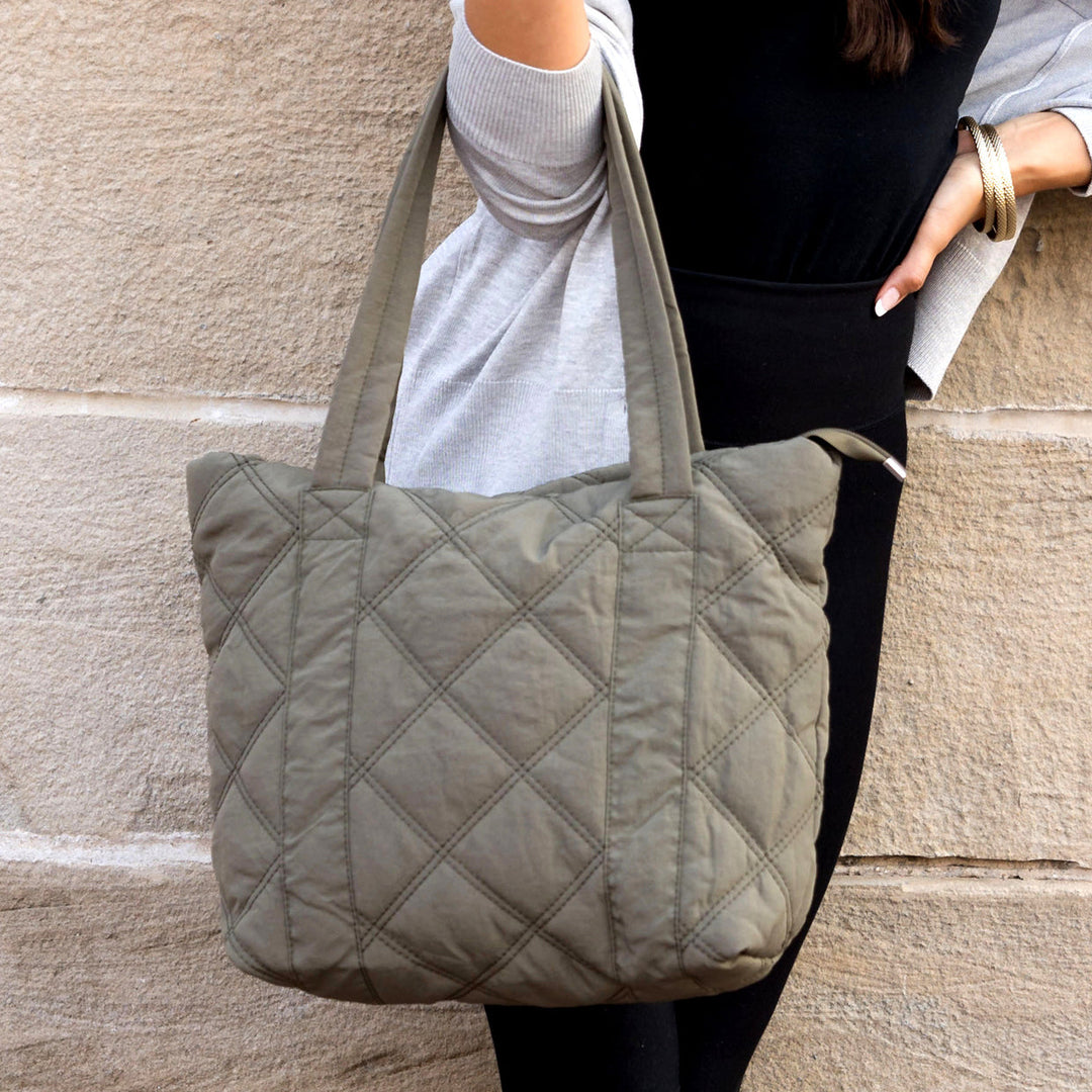 Beige Quilted Tote 1