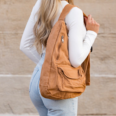 Camel Oversize Canvas Sling Bag