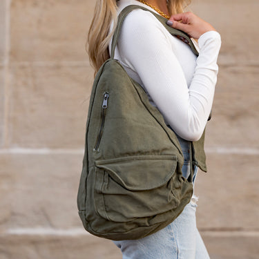 Olive Oversize Canvas Sling Bag