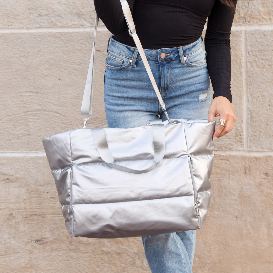 Ice Sage Metallic Puffer Tote 1