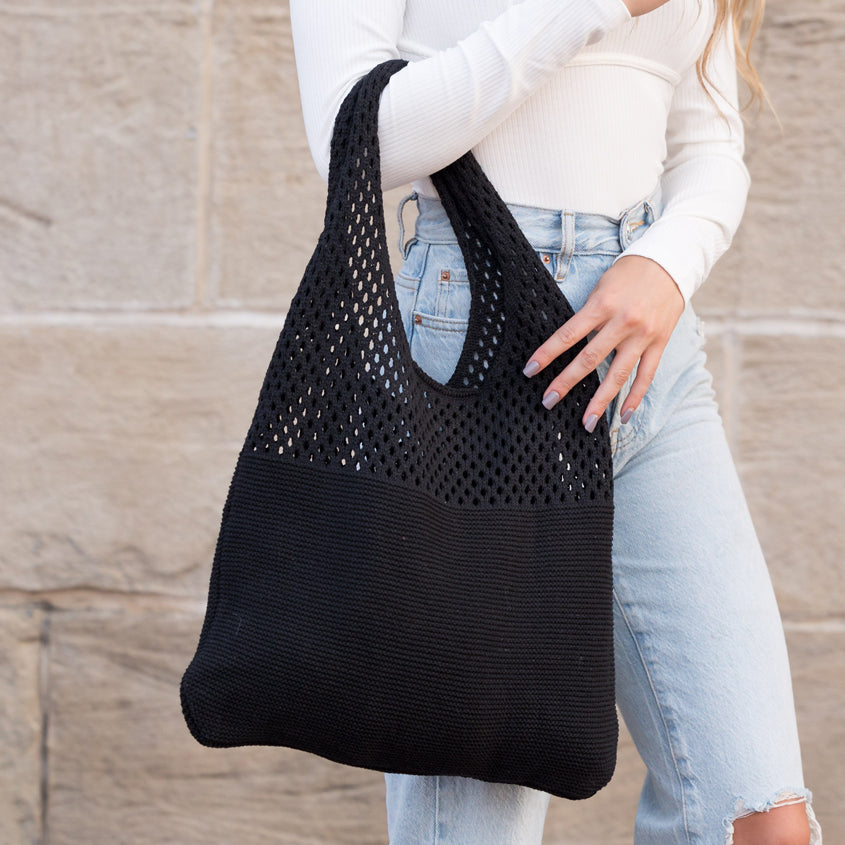 Black Soft Knit Hobo Shoulder Bag