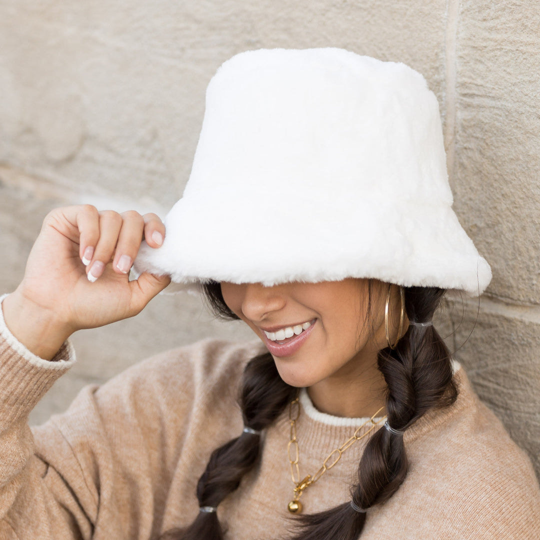 Black Plush Fur Bucket Hat