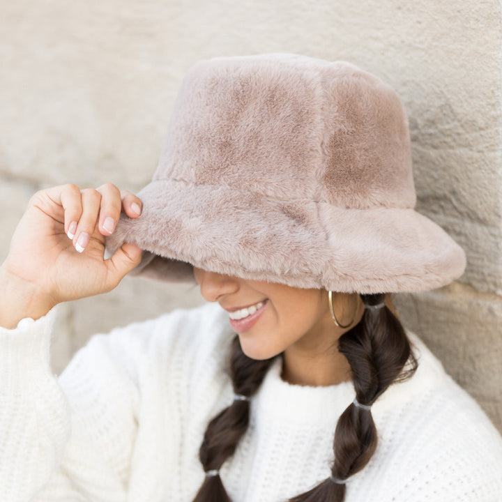 Cream Plush Fur Bucket Hat
