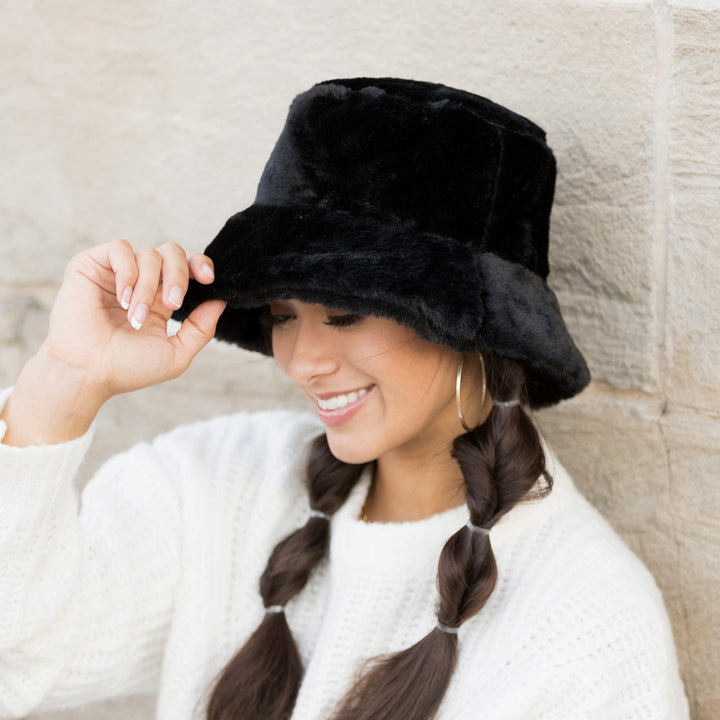 Taupe Plush Fur Bucket Hat