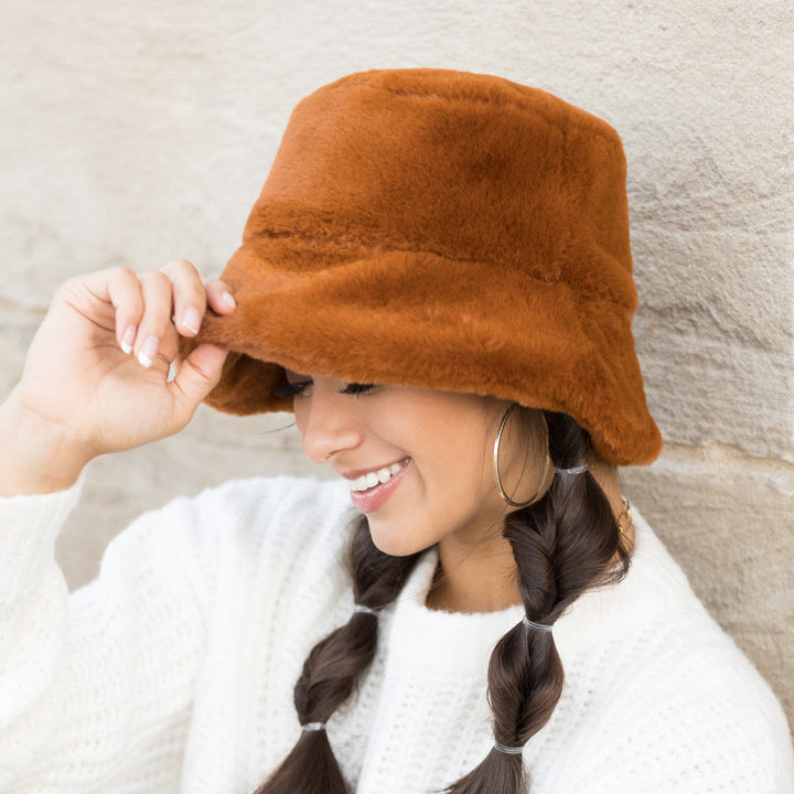 White Plush Fur Bucket Hat
