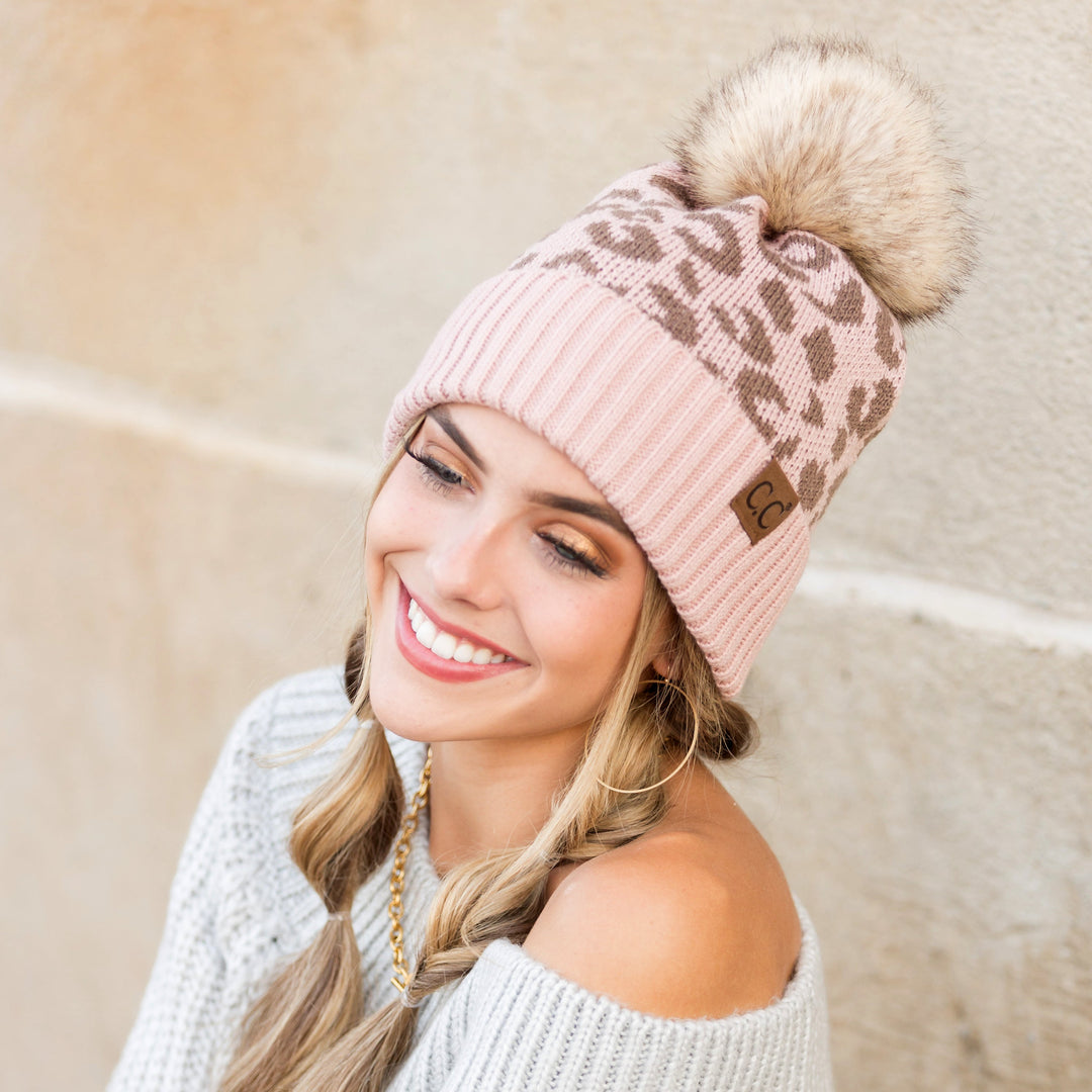 Rose C C® Natural Leopard Pom Beanie