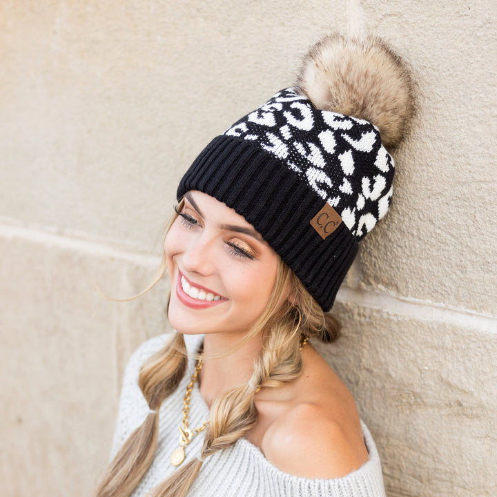 Taupe C C® Natural Leopard Pom Beanie