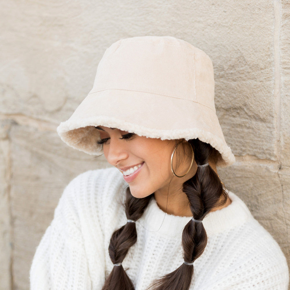 Cream Reversible Sherpa Boucle Bucket Hat