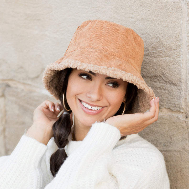 Camel Reversible Sherpa Boucle Bucket Hat