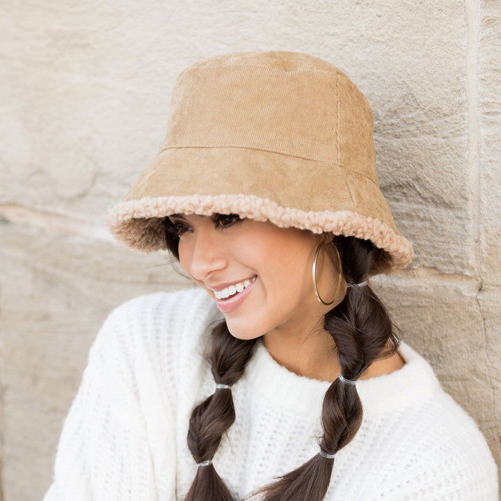 Khaki Reversible Sherpa Boucle Bucket Hat