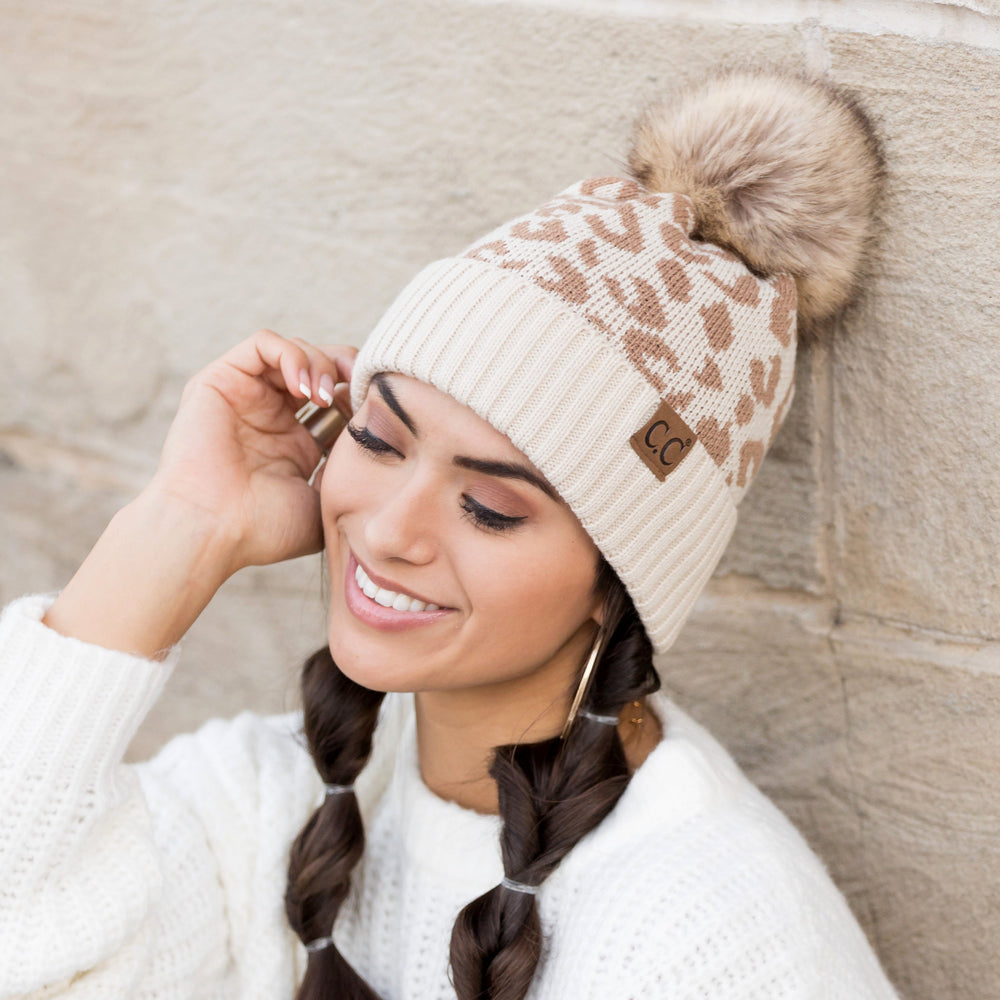 Black C C® Natural Leopard Pom Beanie