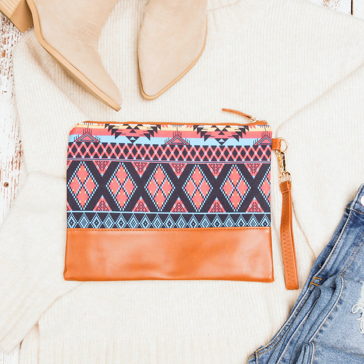 Blue Black Aztec/ Tan Aztec Boho Clutch