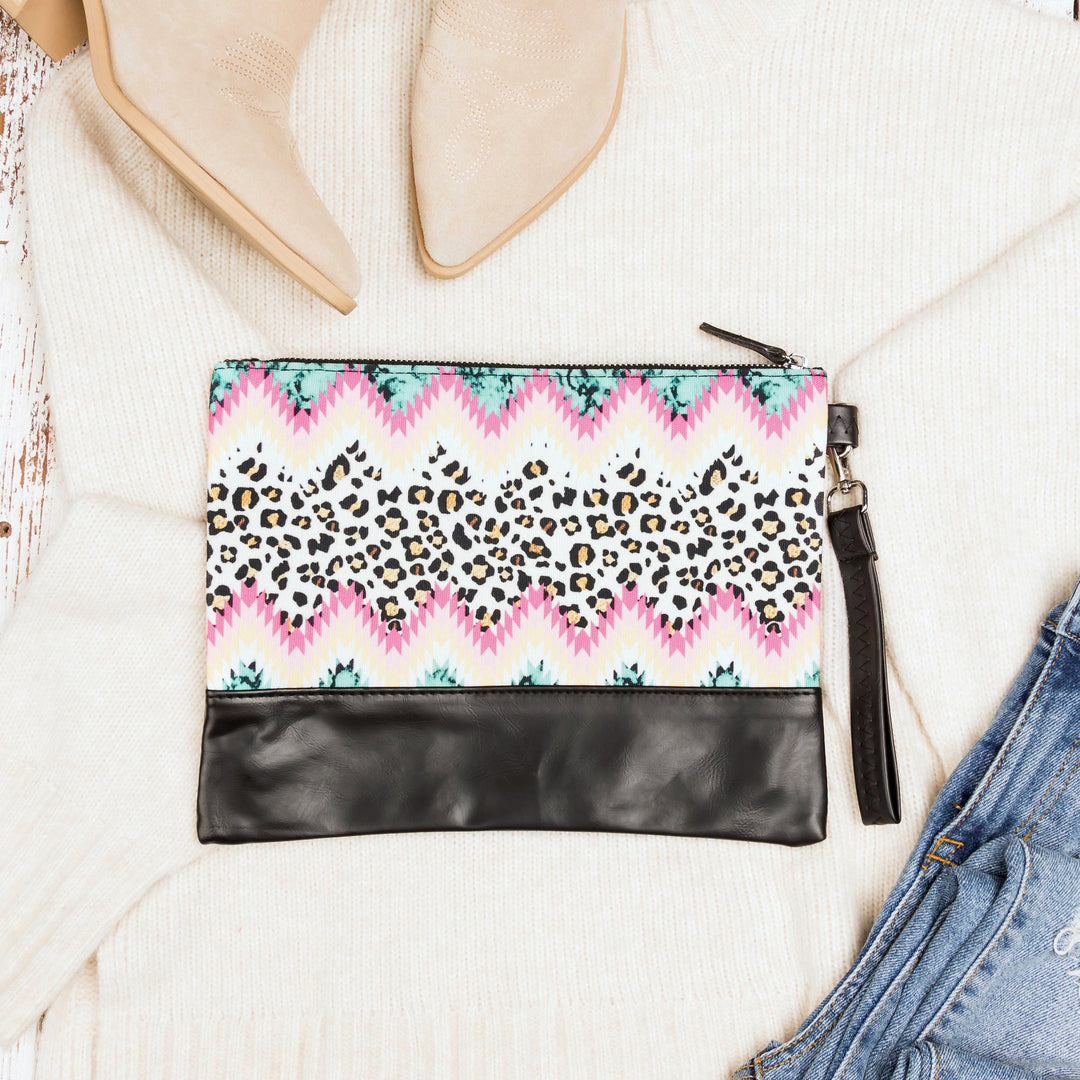Teal Rust Starburst/ Tan Aztec Boho Clutch