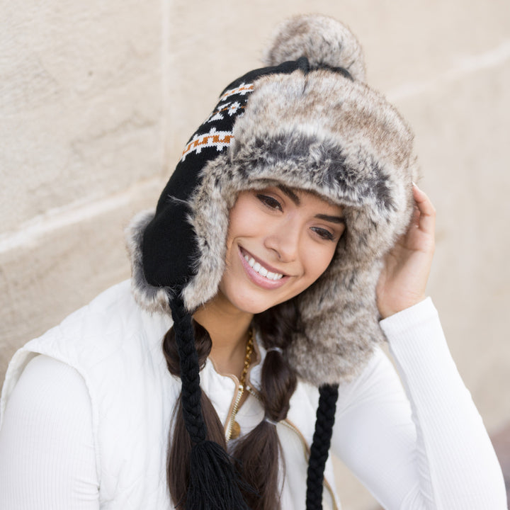 Red Fair Isle Pom Trapper Hat