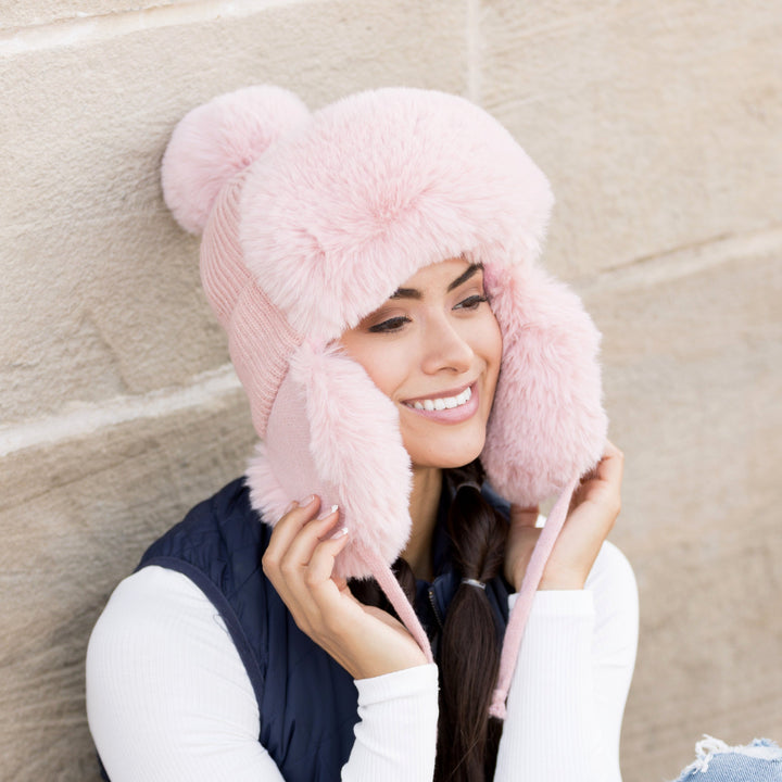 Ribbed Pom Trapper Hat