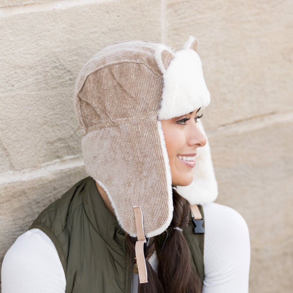 Camel Kitten Ear Trapper Hat 1