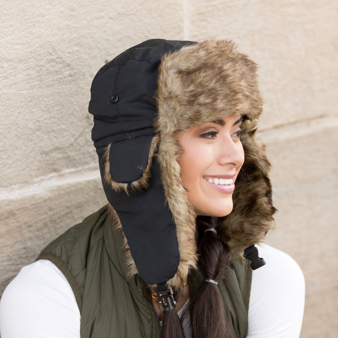 Black Alpine Aviator Trapper Hat