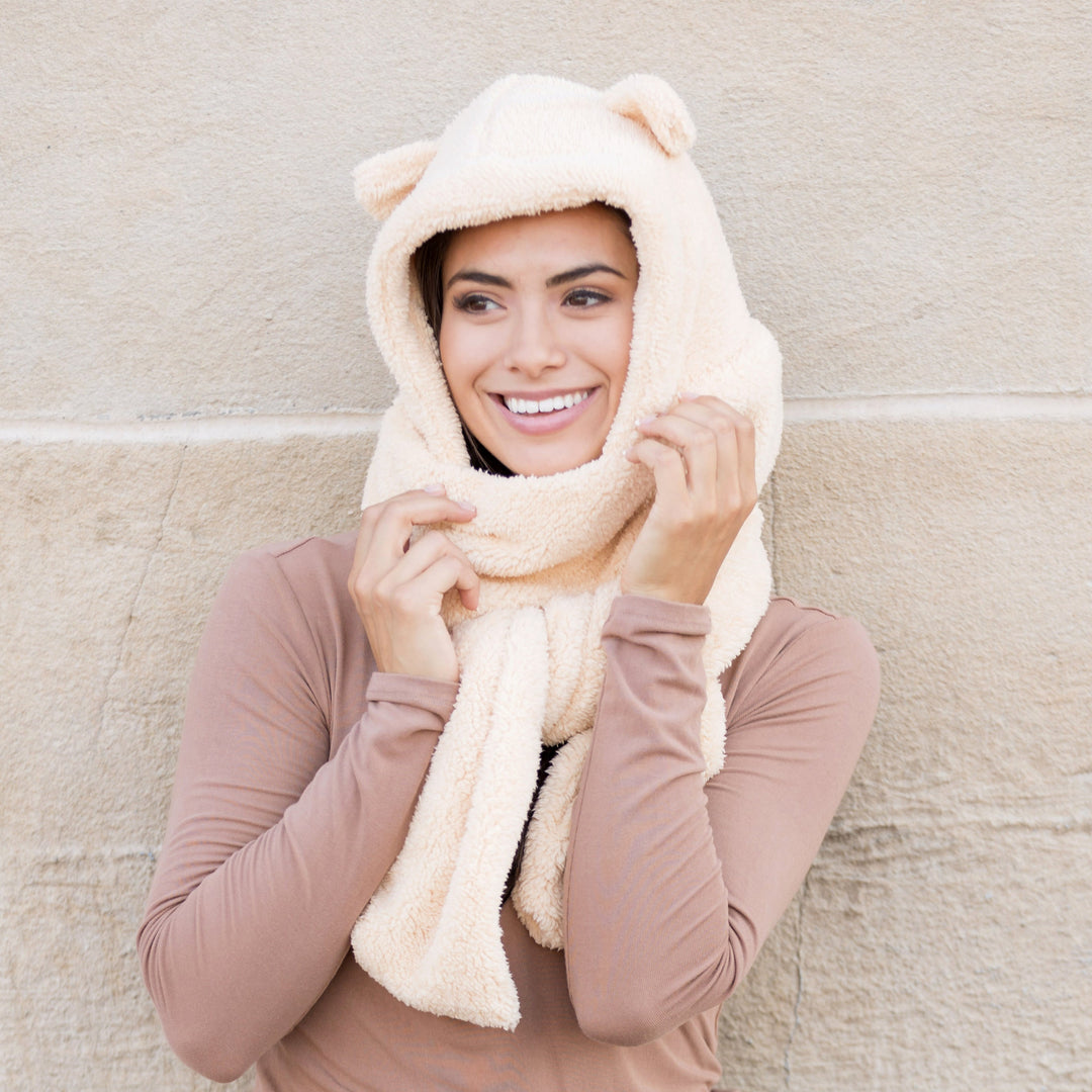 Camel Teddy Bear Hooded Scarf 1