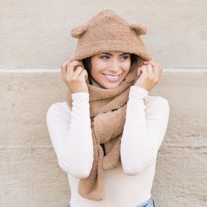 Cream Teddy Bear Hooded Scarf 1