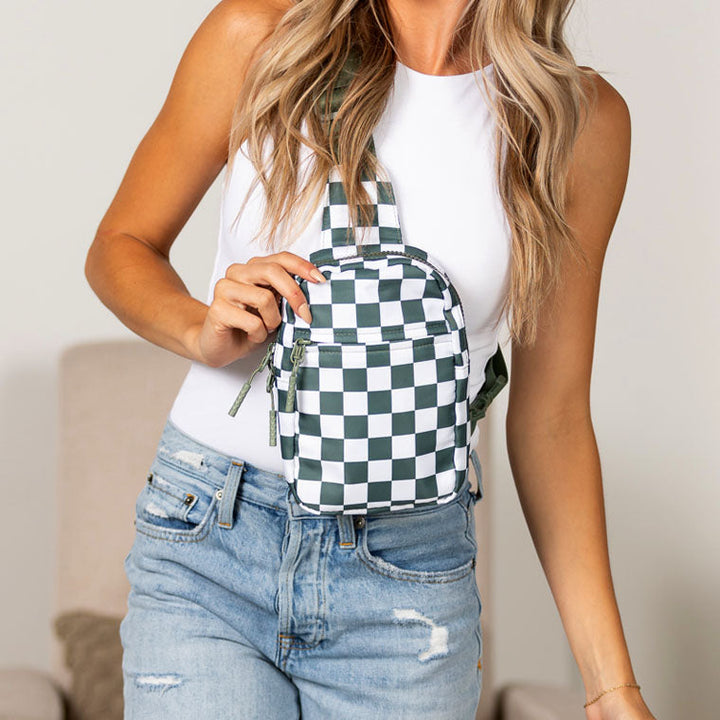Kenzie Nylon Checkered Sling Bag 1