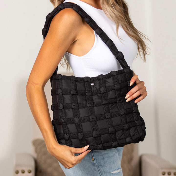 Maya Basket Weave Puffer Tote 1