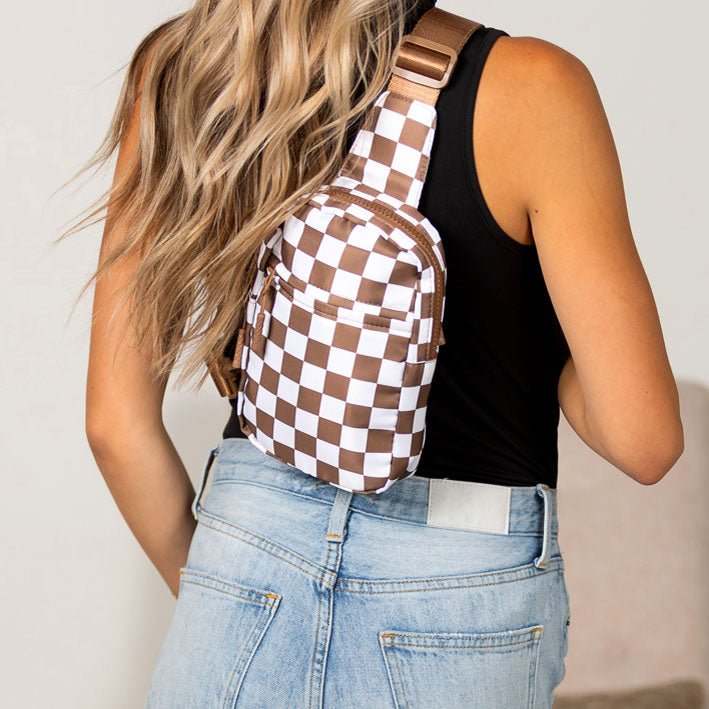 Kenzie Nylon Checkered Sling Bag 1
