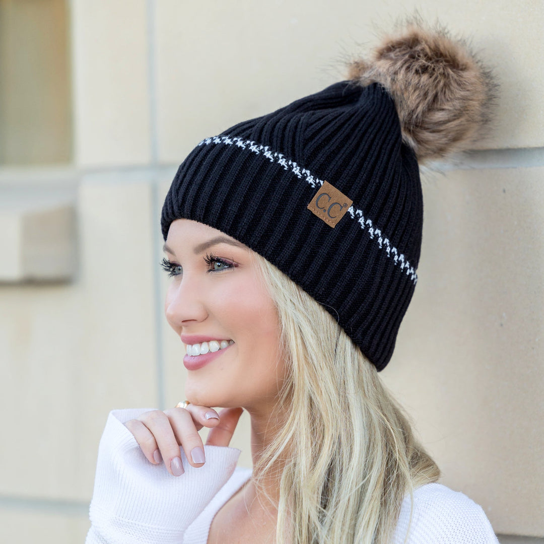 Lt_Mel_Gray C C® Accent Cuff Pom Beanie