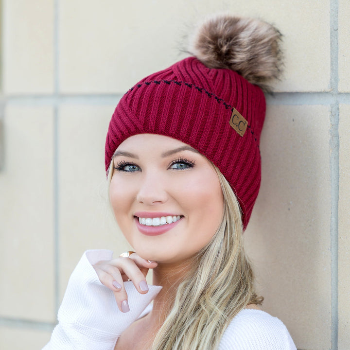 Black C C® Accent Cuff Pom Beanie